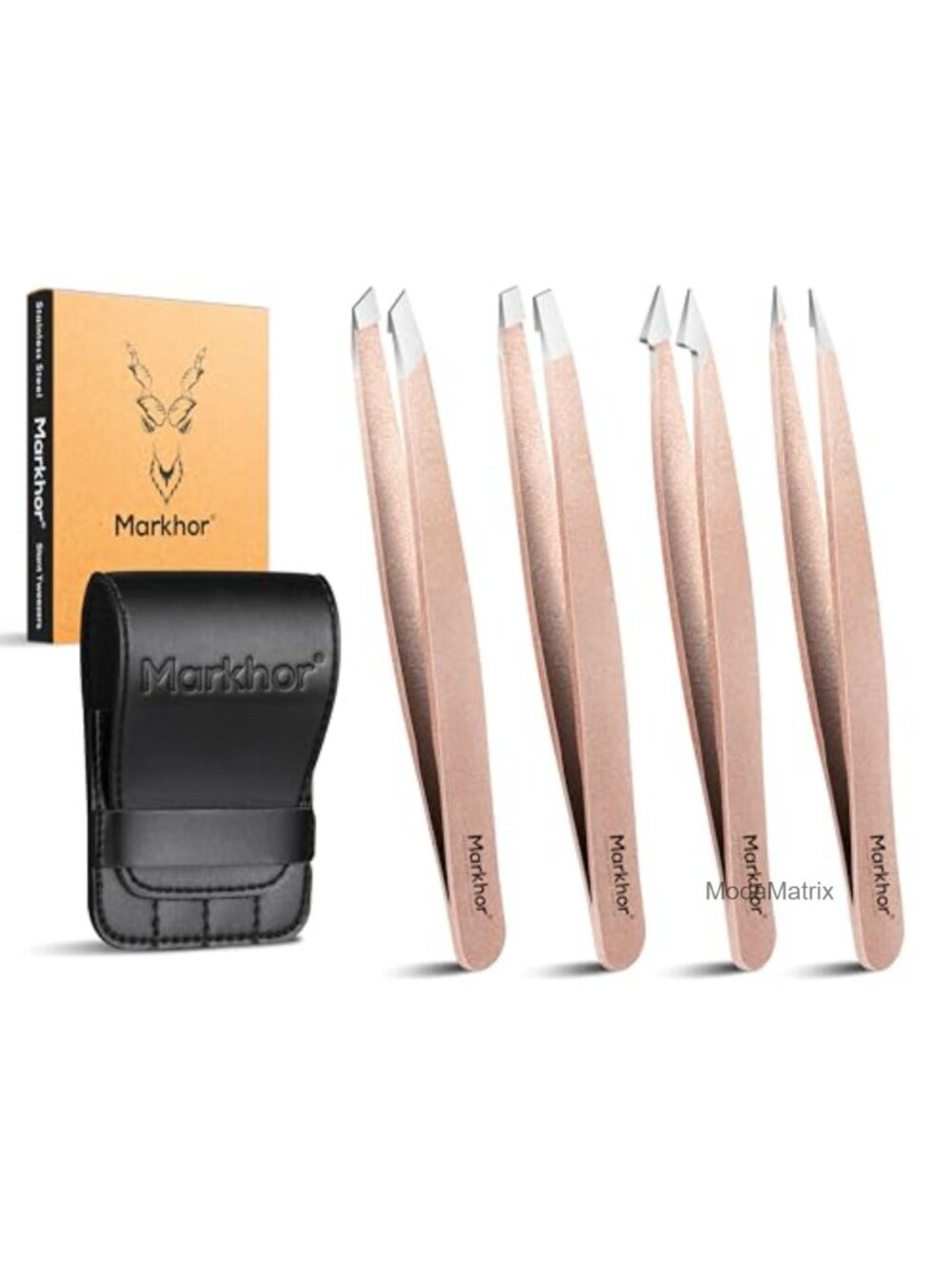 Luxe Rose Gold Eyebrow Tweezers Set Stainless Steel Precision 4-Piece